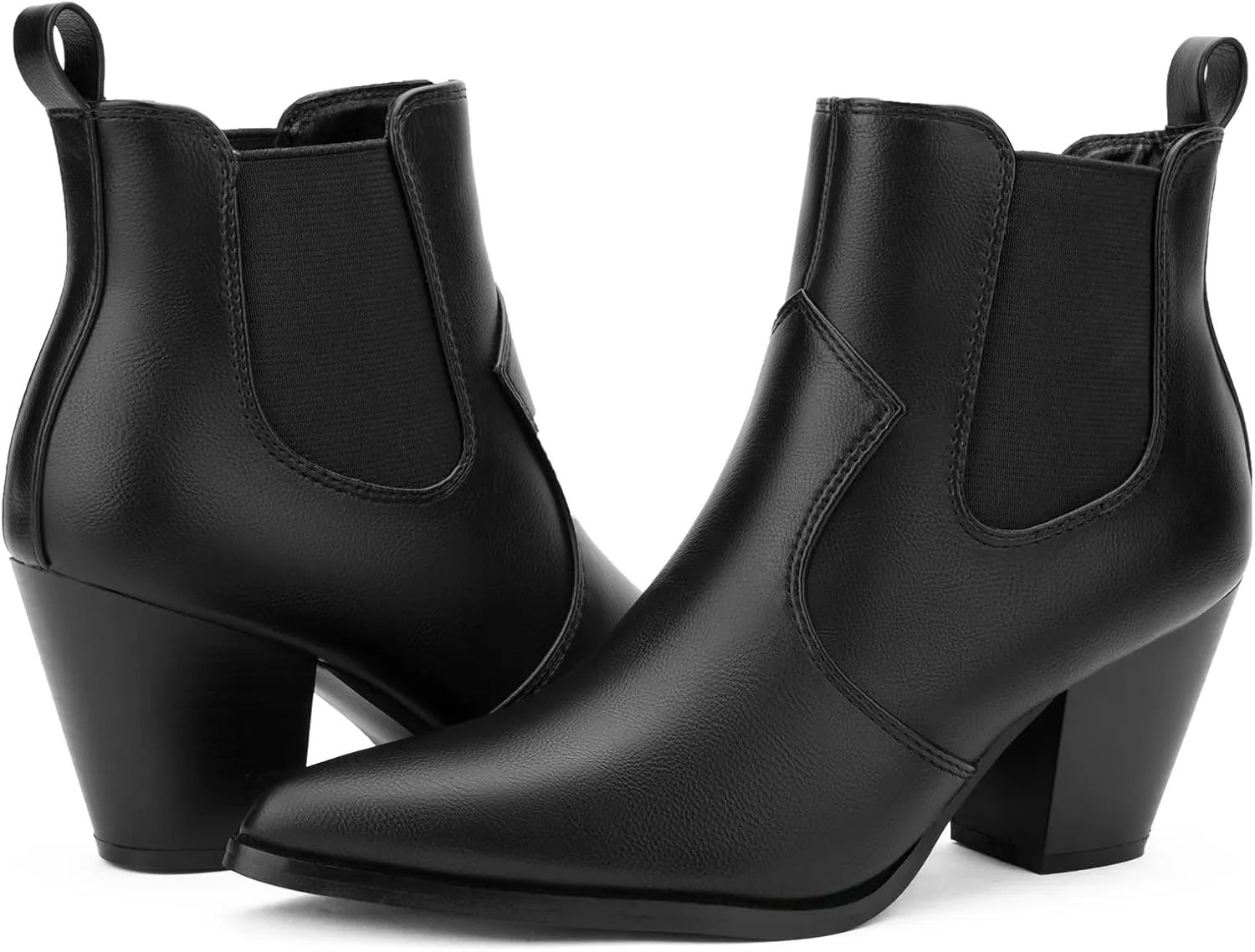 MaxMuxun Women's Chunky Heel Boots Ankle Boots for Women Western Booties Faux Leather Pointed Toe Chelsea Fall Boots for Women 2024