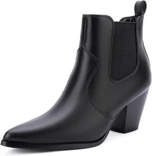 MaxMuxun Women's Chunky Heel Boots Ankle Boots for Women Western Booties Faux Leather Pointed Toe Chelsea Fall Boots for Women 2024