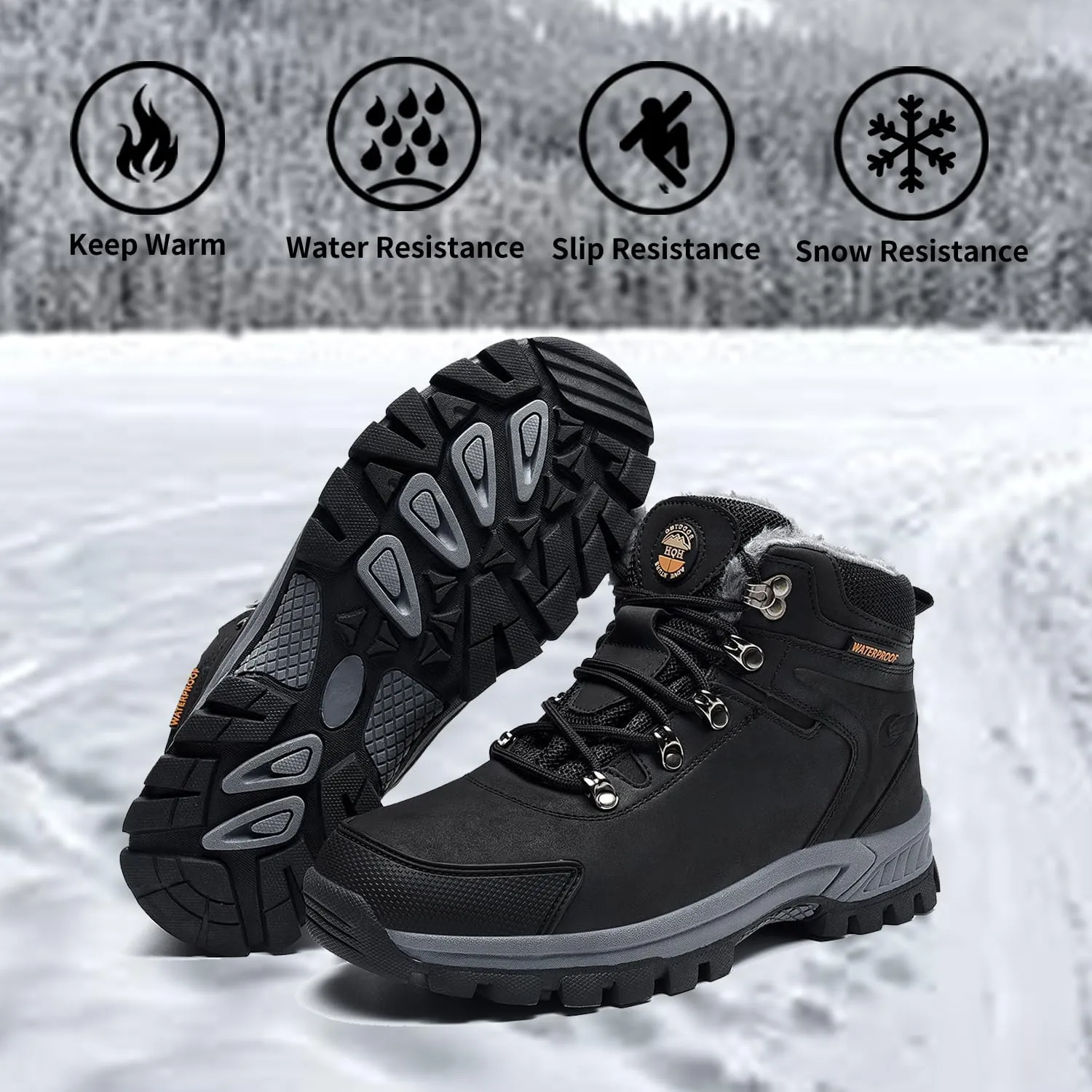 MEHOTO Men Women Warm Snow Boots, Soft Warm Sole Fur Lined Waterproof Anti Klip Winter Ankle Hiking Climping Walking Booties