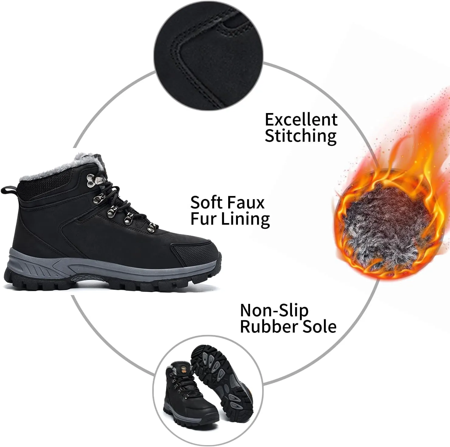 MEHOTO Men Women Warm Snow Boots, Soft Warm Sole Fur Lined Waterproof Anti Klip Winter Ankle Hiking Climping Walking Booties