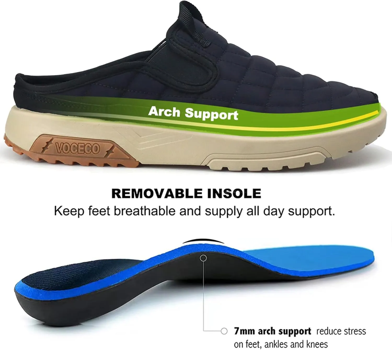 Men's Arch Support Slippers Orthopedic Plantar Fasciitis Relief Slip-On Indoor Outdoor Camping Walking Loafers Casual House Shoes