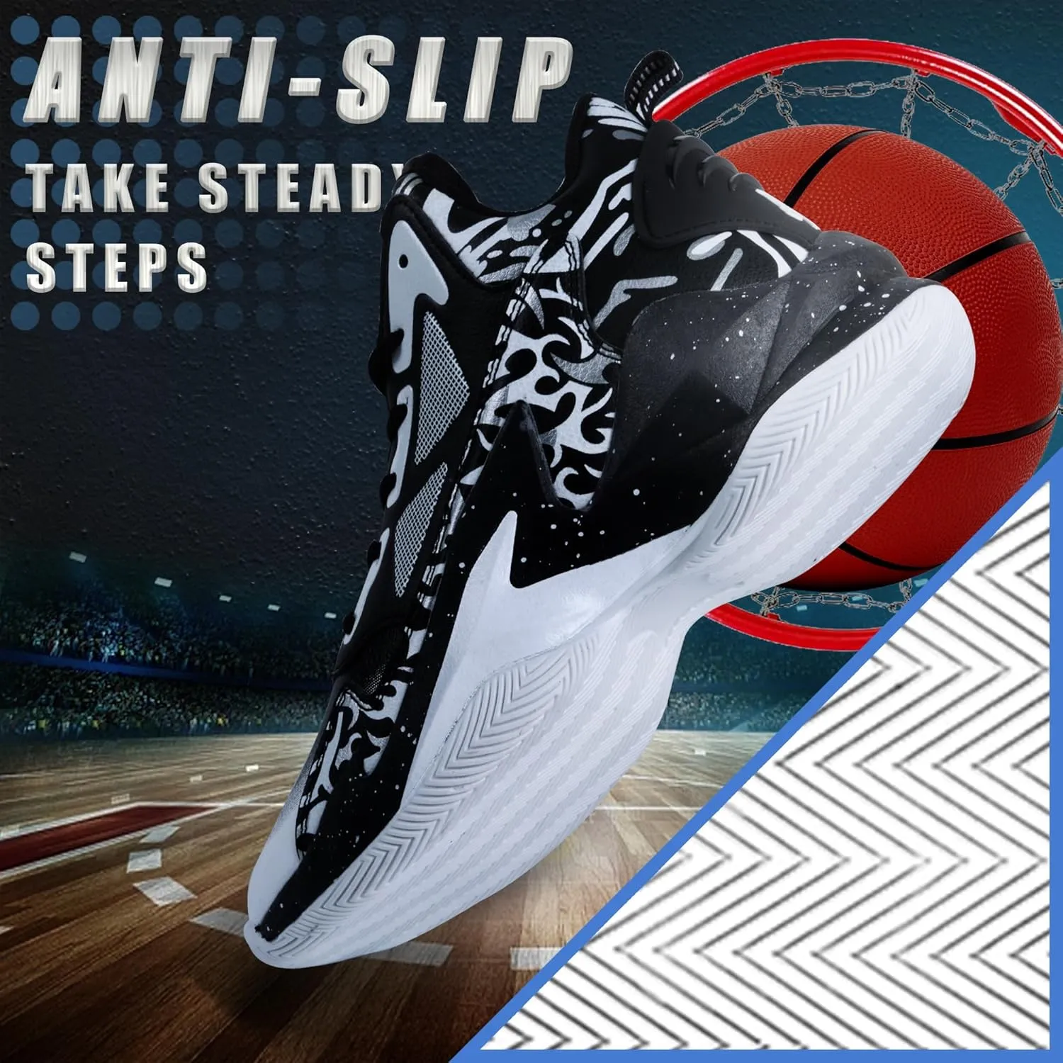 Men's Basketball Shoes Breathable Anti Slip Fashionable Graffiti Training Shoes Outdoor Shoes