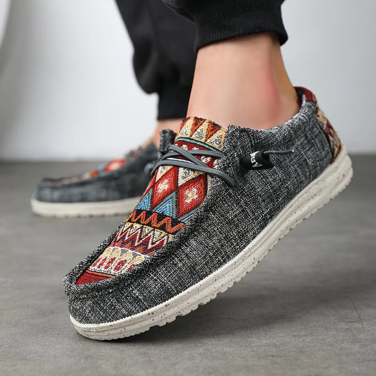 Men's Casual Comfort Fashion Sneakers - Breathable, Stylish High Street Beanie Shoes with Elastic Laces, Striped Pattern, All-Season Wear