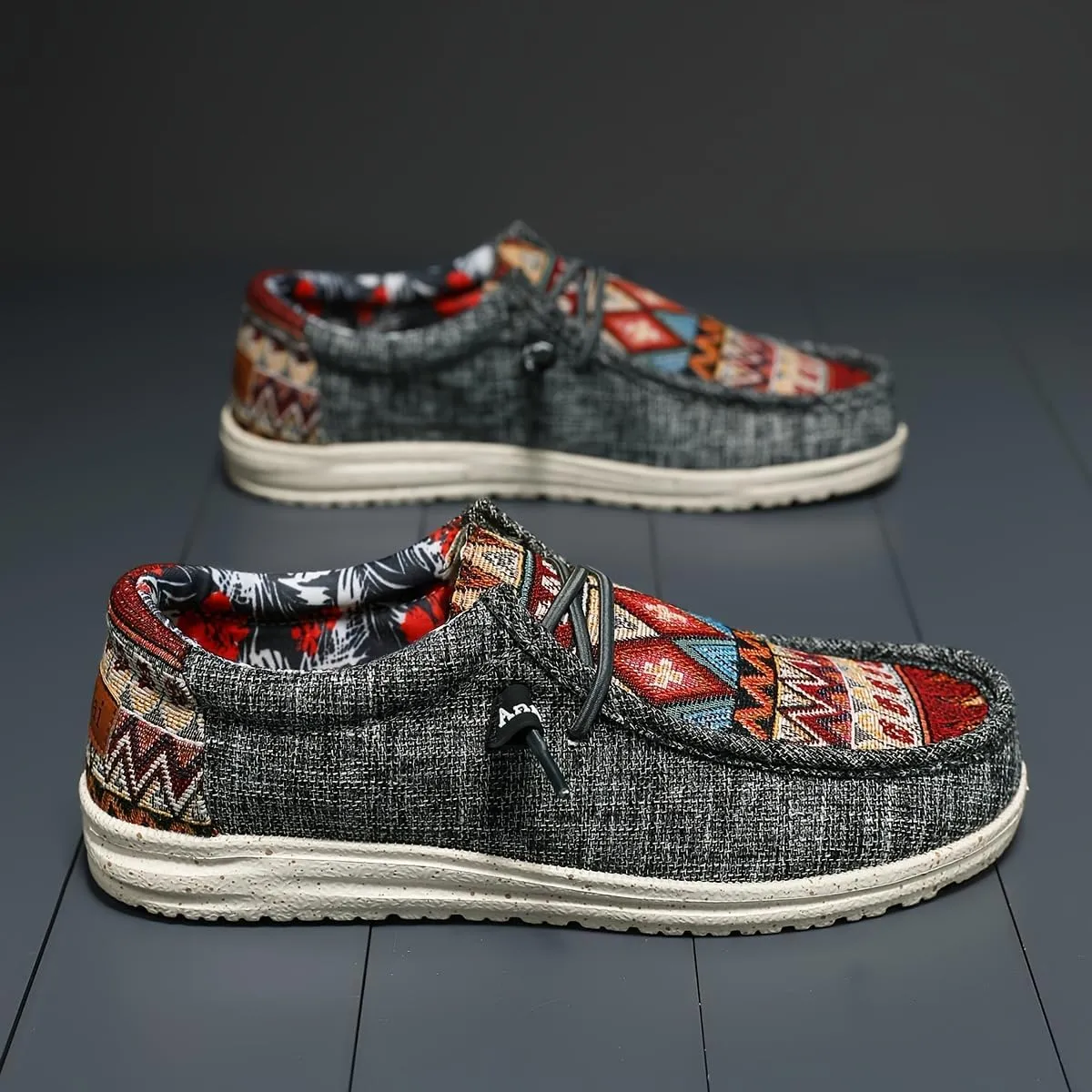 Men's Casual Comfort Fashion Sneakers - Breathable, Stylish High Street Beanie Shoes with Elastic Laces, Striped Pattern, All-Season Wear
