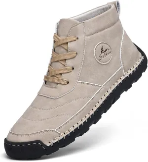 Men's Casual Leather Handmade High Boots Fashion Lace-Up Non-Slip Sneakers Outdoor Comfort Retro Walking Driving Ankle Chukka Bootie