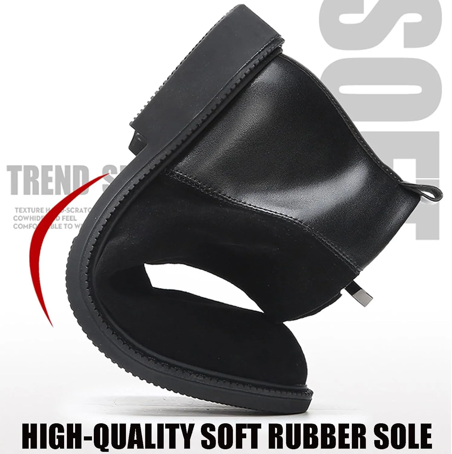 Men's Genuine Leather Slip-On Chelsea Boots with Side Zipper Classic Round Toe Soft Bottom Low Block Heel Dress Ankle Boots Casual Anti-Slip Bootie