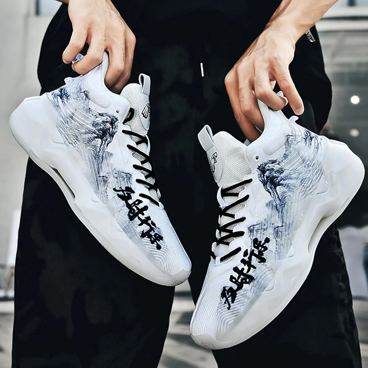 Men's High-Top Basketball Shoes - Slip-Resistant Durability, Street Art Design Athletic Sneakers for Indoor/Outdoor Sports