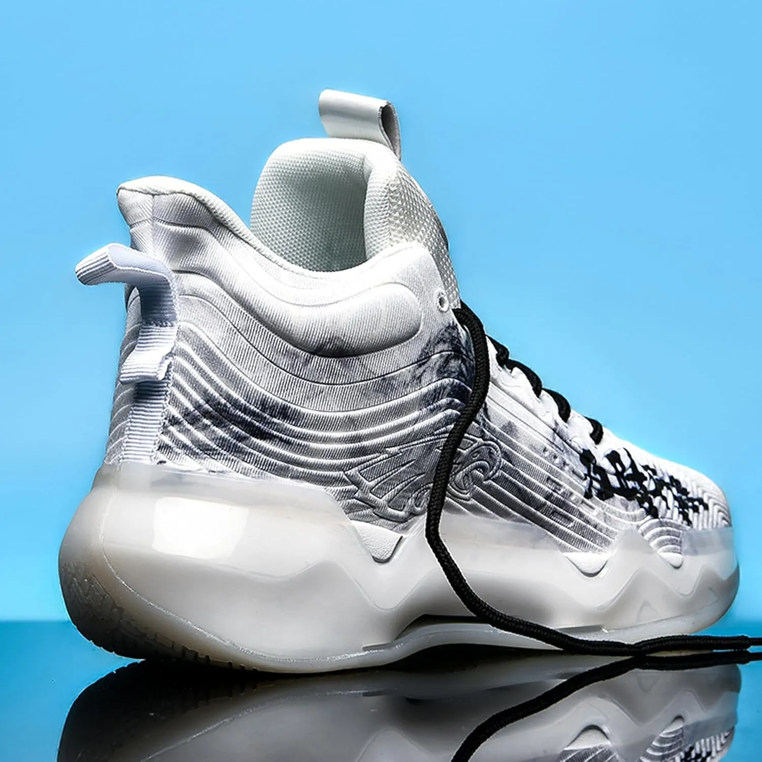 Men's High-Top Basketball Shoes - Slip-Resistant Durability, Street Art Design Athletic Sneakers for Indoor/Outdoor Sports