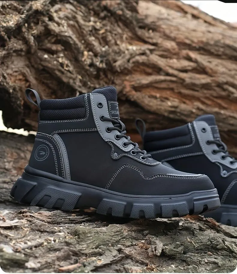 Men's High-Top Waterproof Hiking Boots with Anti-Slip Traction and Durable Construction