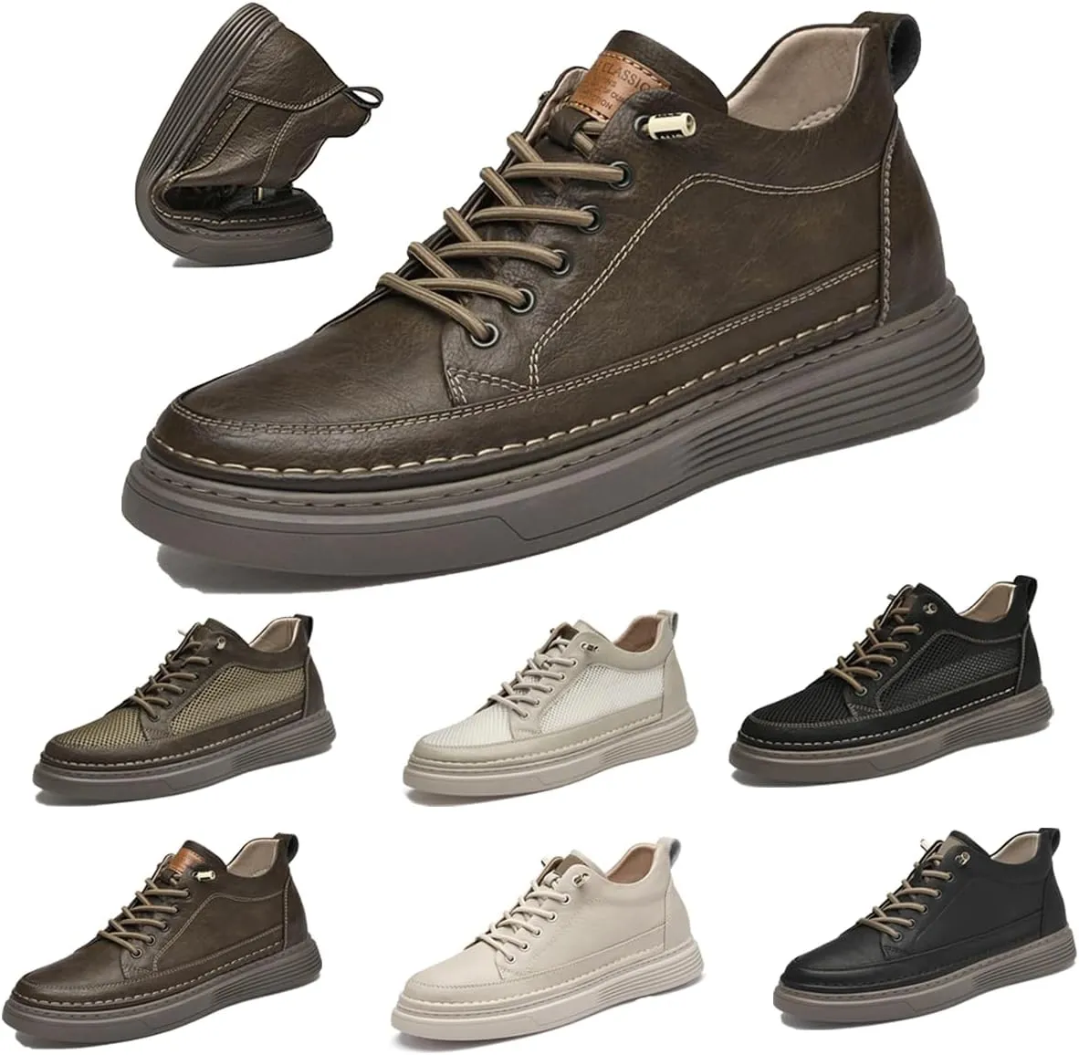 Men's Invisible Height Increasing Elevator Shoes 2.5 Inches Taller Height Casual Sneakers Comforts Leather Skeleton Shoes Lace Up Leather Oxford Dress Shoes