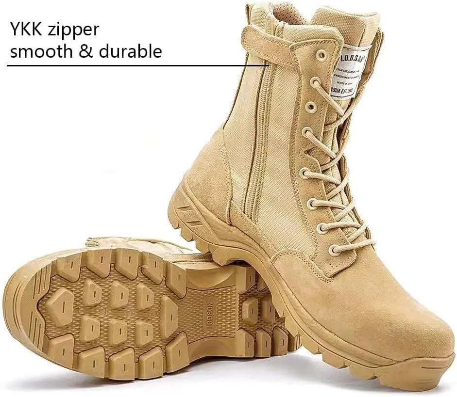 Men's Military Tactical Boots with Side Zipper, Puncture Resistant, Desert Combat, Army Jungle, 8 Inch Lightweight Hiking Boots