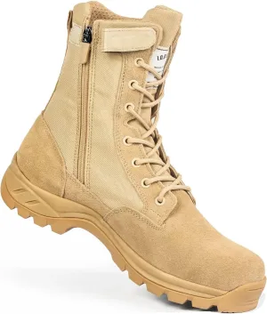 Men's Military Tactical Boots with Side Zipper, Puncture Resistant, Desert Combat, Army Jungle, 8 Inch Lightweight Hiking Boots