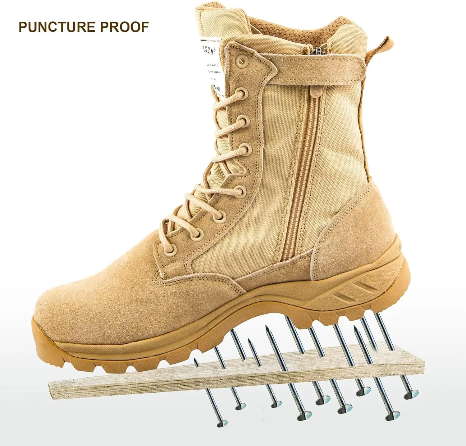 Men's Military Tactical Boots with Side Zipper, Puncture Resistant, Desert Combat, Army Jungle, 8 Inch Lightweight Hiking Boots