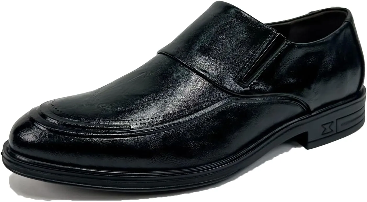 Men's Retro Leather Slip on Loafers Casual Business Dress Shoes Classic Comfortable Side Elastic Band Low top Anti-Slip Oxford Business Work Shoes