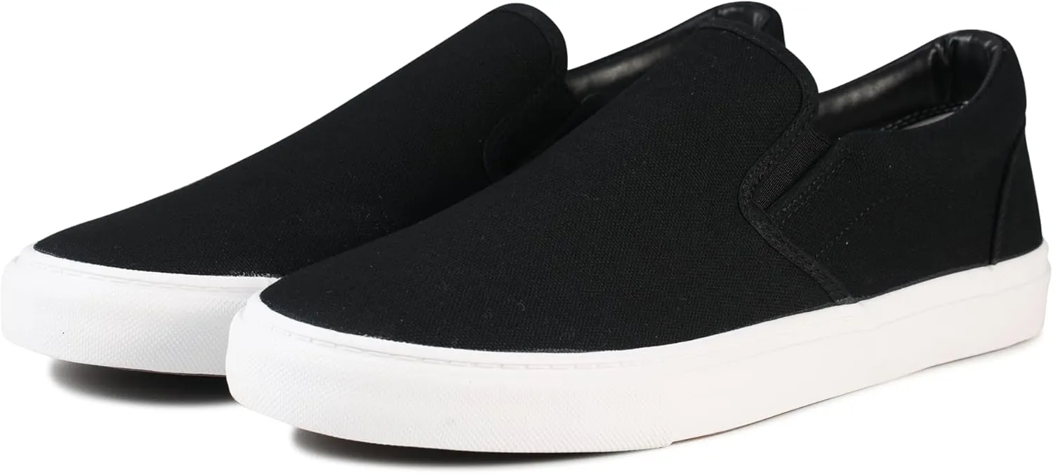 Men's Sneakers Classic Low Top Slip On Shoes Wide Canvas Skate Loafers Sneakers with Soft Insole Causal Dress Shoes for Men Comfortable Walking Shoes Slip on Sneakers for Men