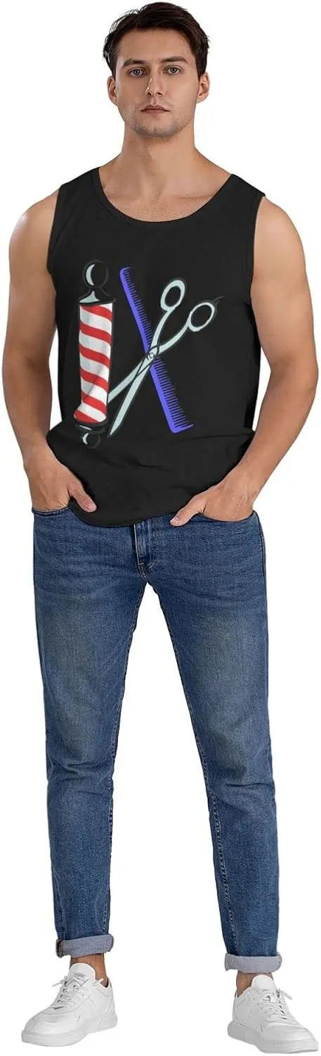 Men's Tank Top Sleeveless Tees Barber Tool Quick Dry Sport Shirts Muscle Workout Gym Beach T-Shirts