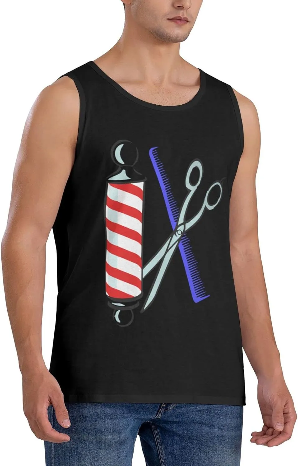 Men's Tank Top Sleeveless Tees Barber Tool Quick Dry Sport Shirts Muscle Workout Gym Beach T-Shirts