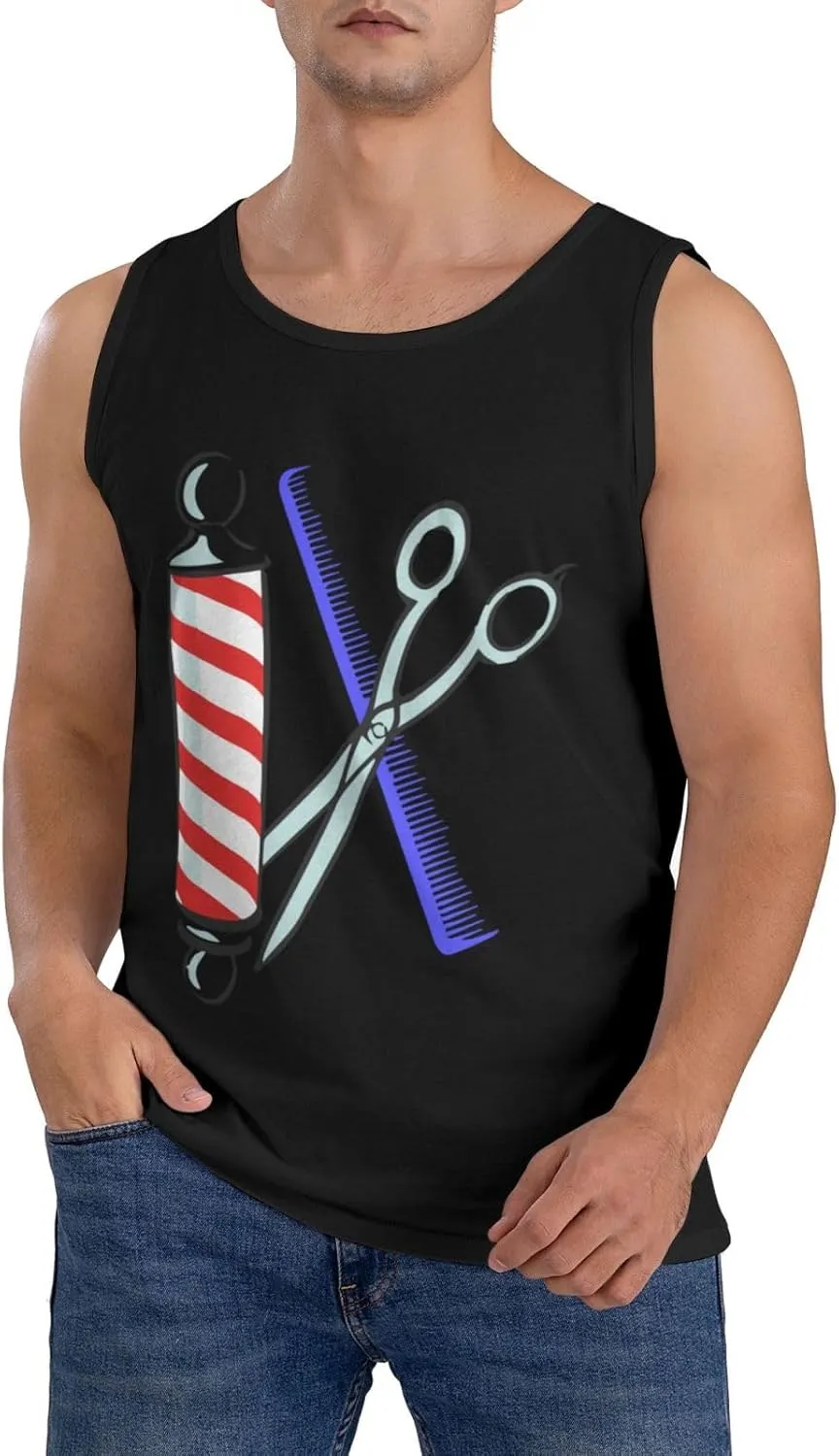 Men's Tank Top Sleeveless Tees Barber Tool Quick Dry Sport Shirts Muscle Workout Gym Beach T-Shirts