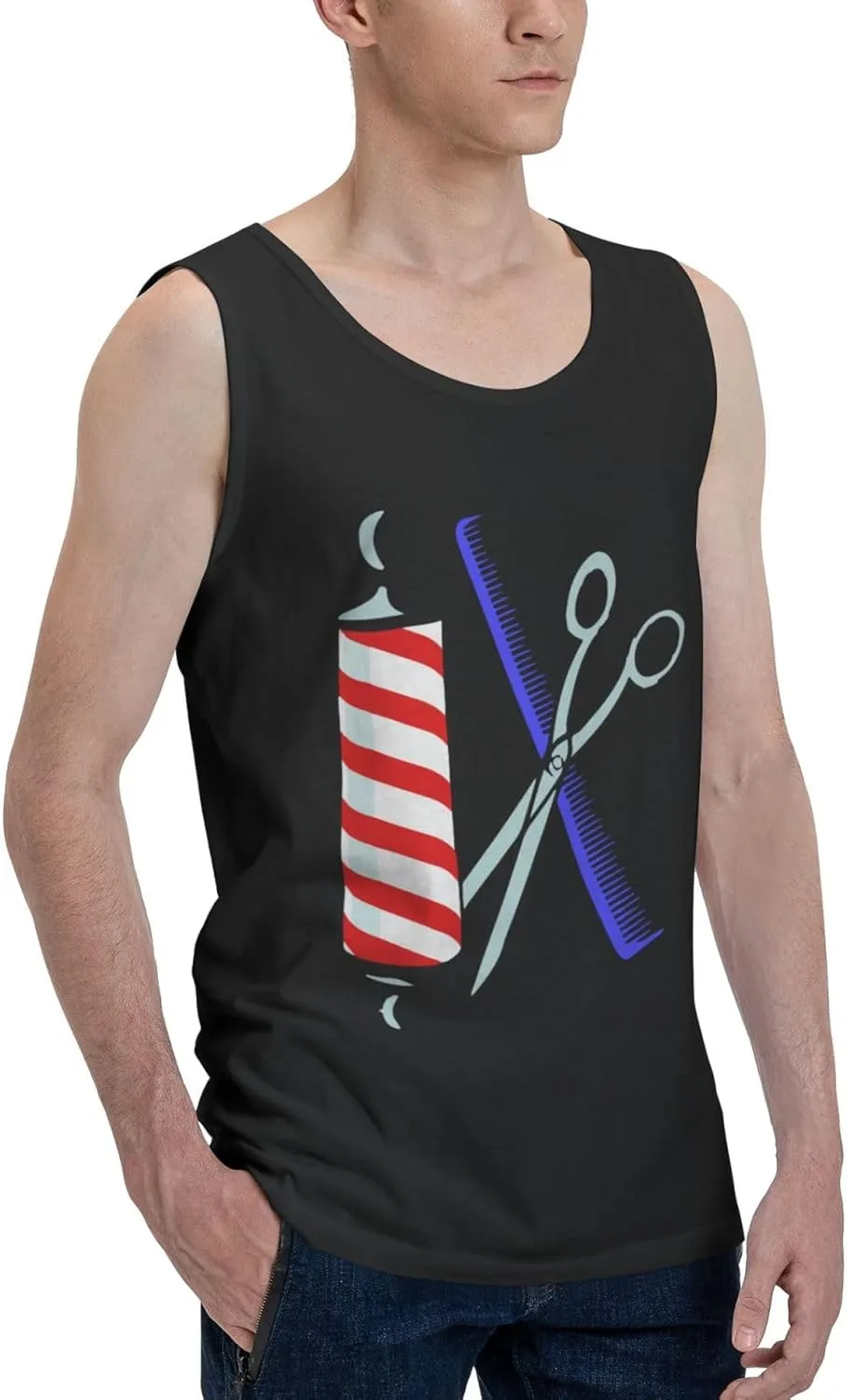 Men's Tank Top Sleeveless Tees Barber Tool Quick Dry Sport Shirts Muscle Workout Gym Beach T-Shirts