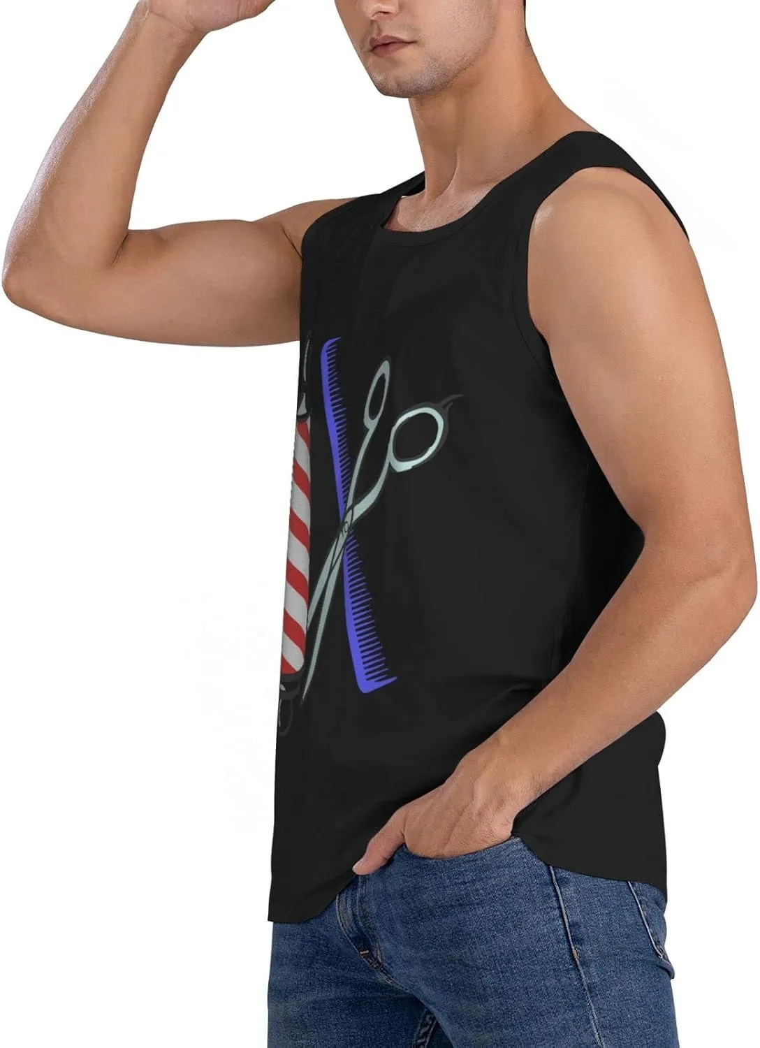 Men's Tank Top Sleeveless Tees Barber Tool Quick Dry Sport Shirts Muscle Workout Gym Beach T-Shirts