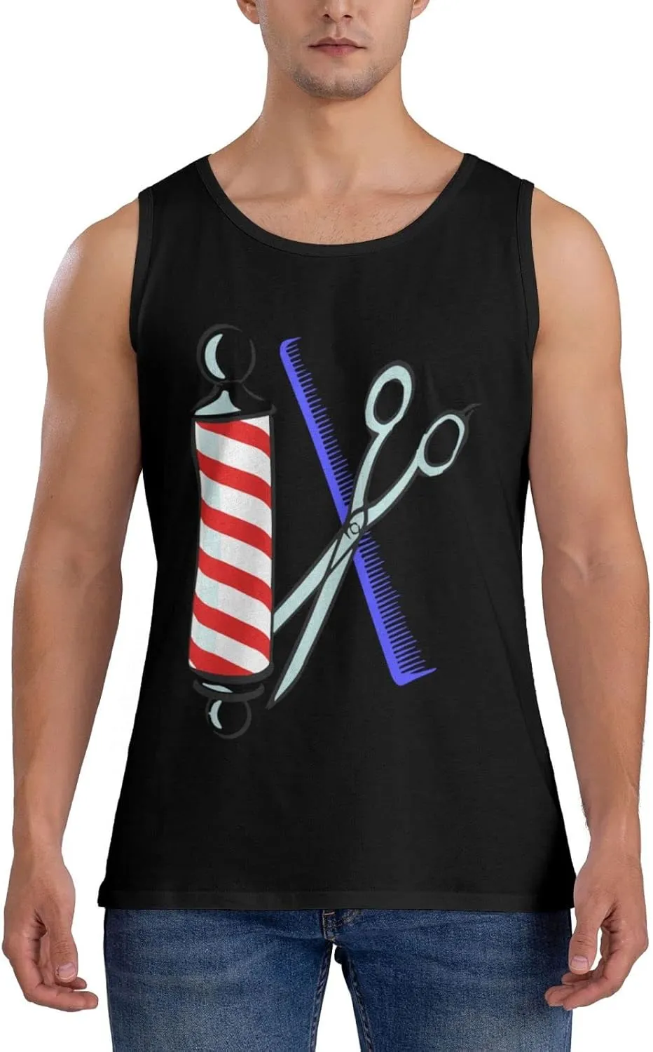 Men's Tank Top Sleeveless Tees Barber Tool Quick Dry Sport Shirts Muscle Workout Gym Beach T-Shirts