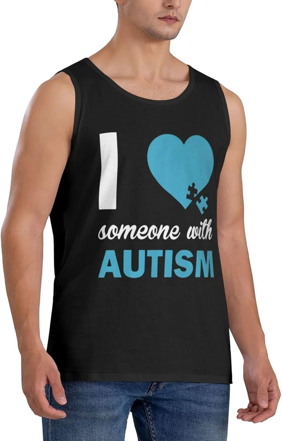 Men's Tank Top Sleeveless Tees I Love Someone with Autism Quick Dry Sport Shirts Muscle Workout Gym Beach T-Shirts