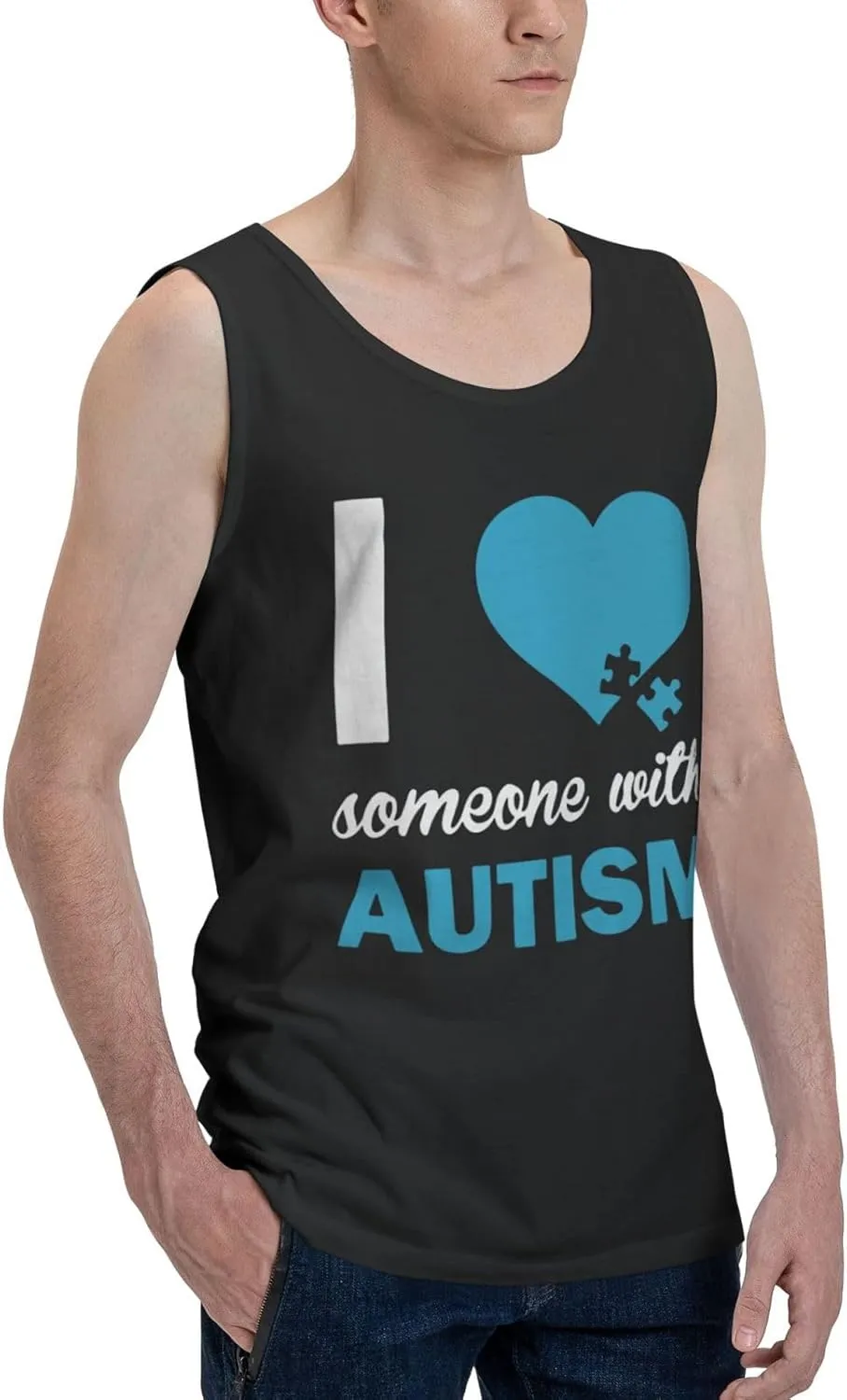 Men's Tank Top Sleeveless Tees I Love Someone with Autism Quick Dry Sport Shirts Muscle Workout Gym Beach T-Shirts