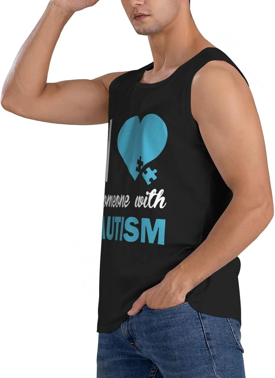 Men's Tank Top Sleeveless Tees I Love Someone with Autism Quick Dry Sport Shirts Muscle Workout Gym Beach T-Shirts