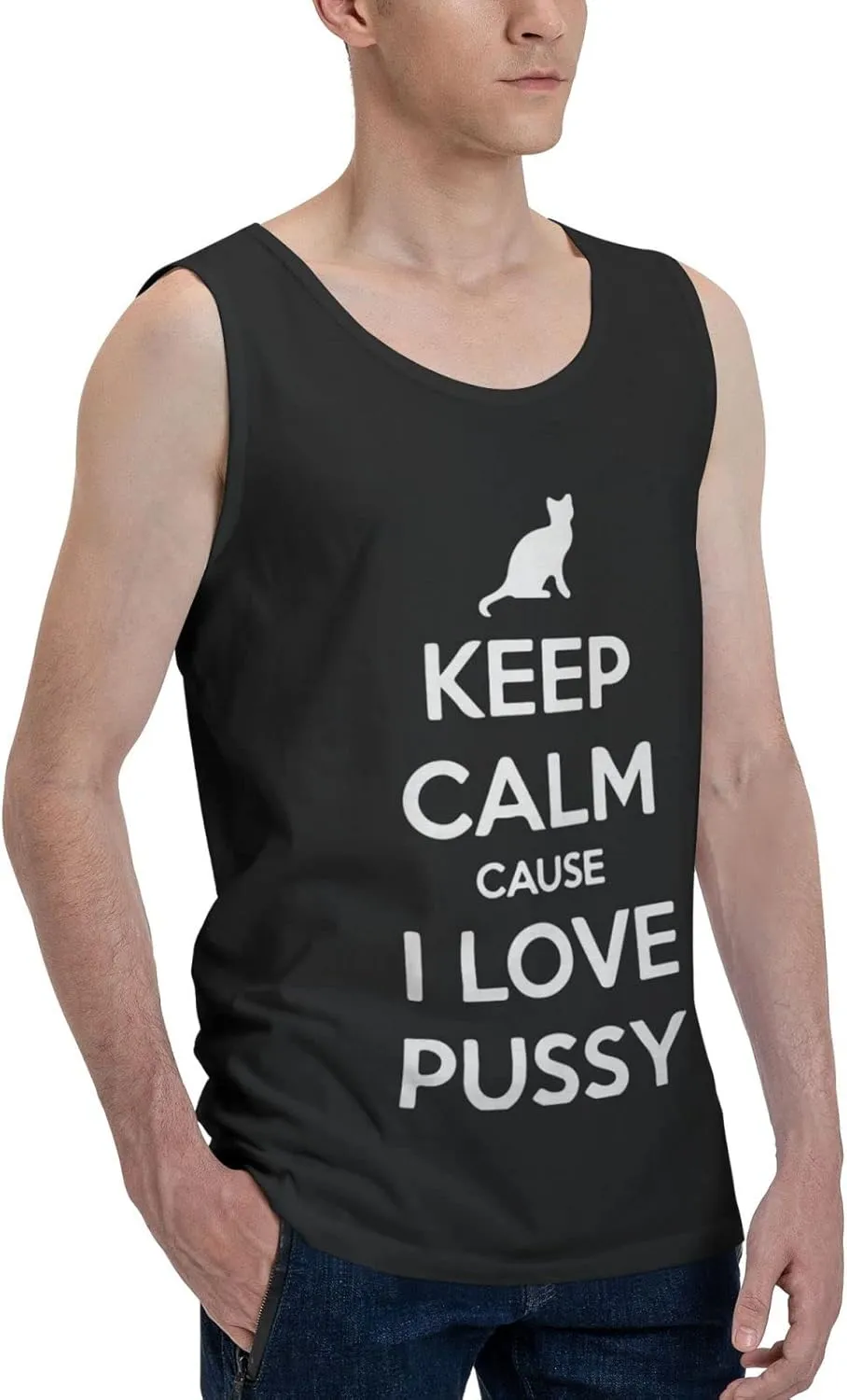 Men's Tank Top Sleeveless Tees Keep Calm Cause I Love Pussy Quick Dry Sport Shirts Muscle Workout Gym Beach T-Shirts