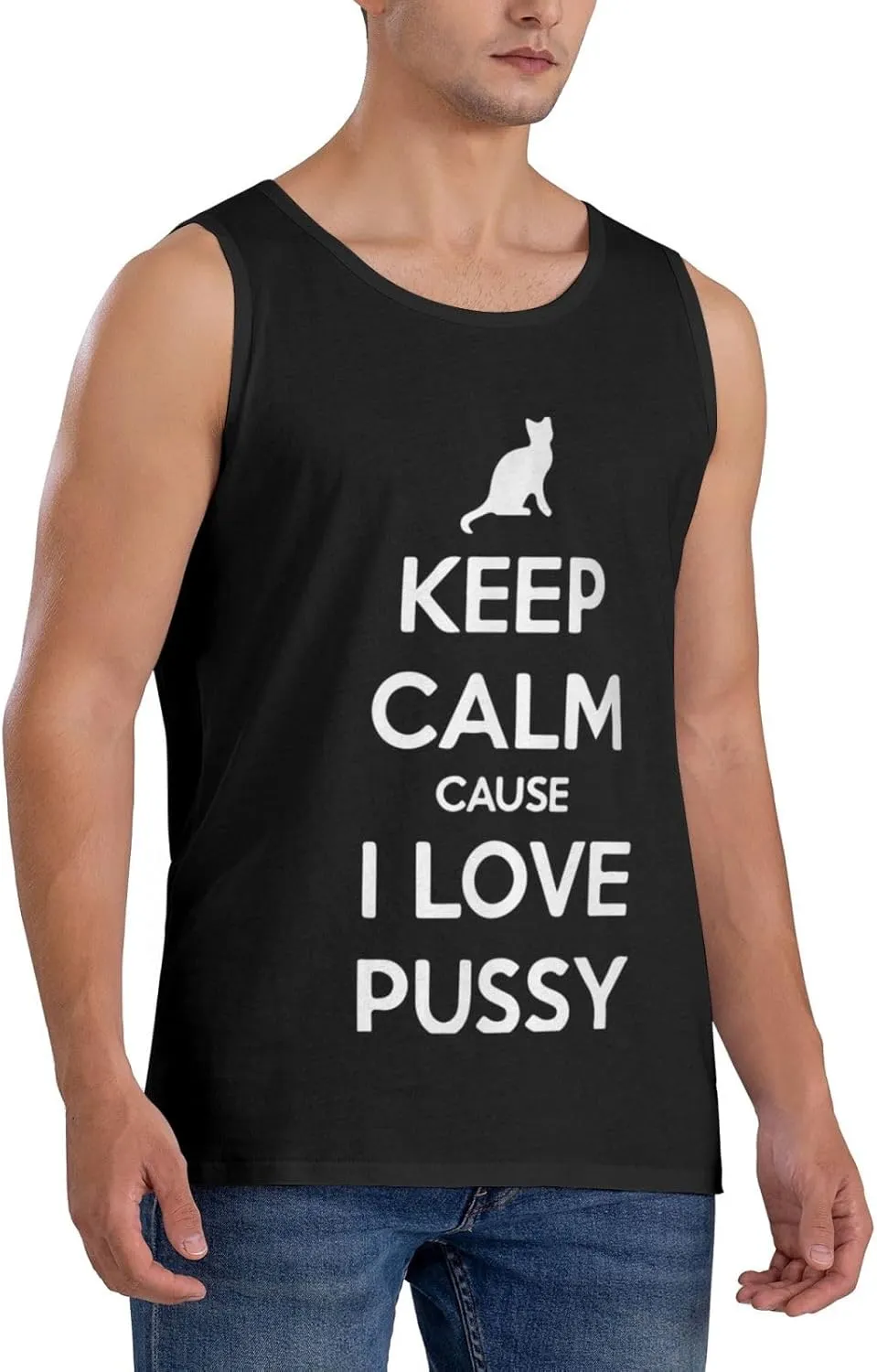 Men's Tank Top Sleeveless Tees Keep Calm Cause I Love Pussy Quick Dry Sport Shirts Muscle Workout Gym Beach T-Shirts