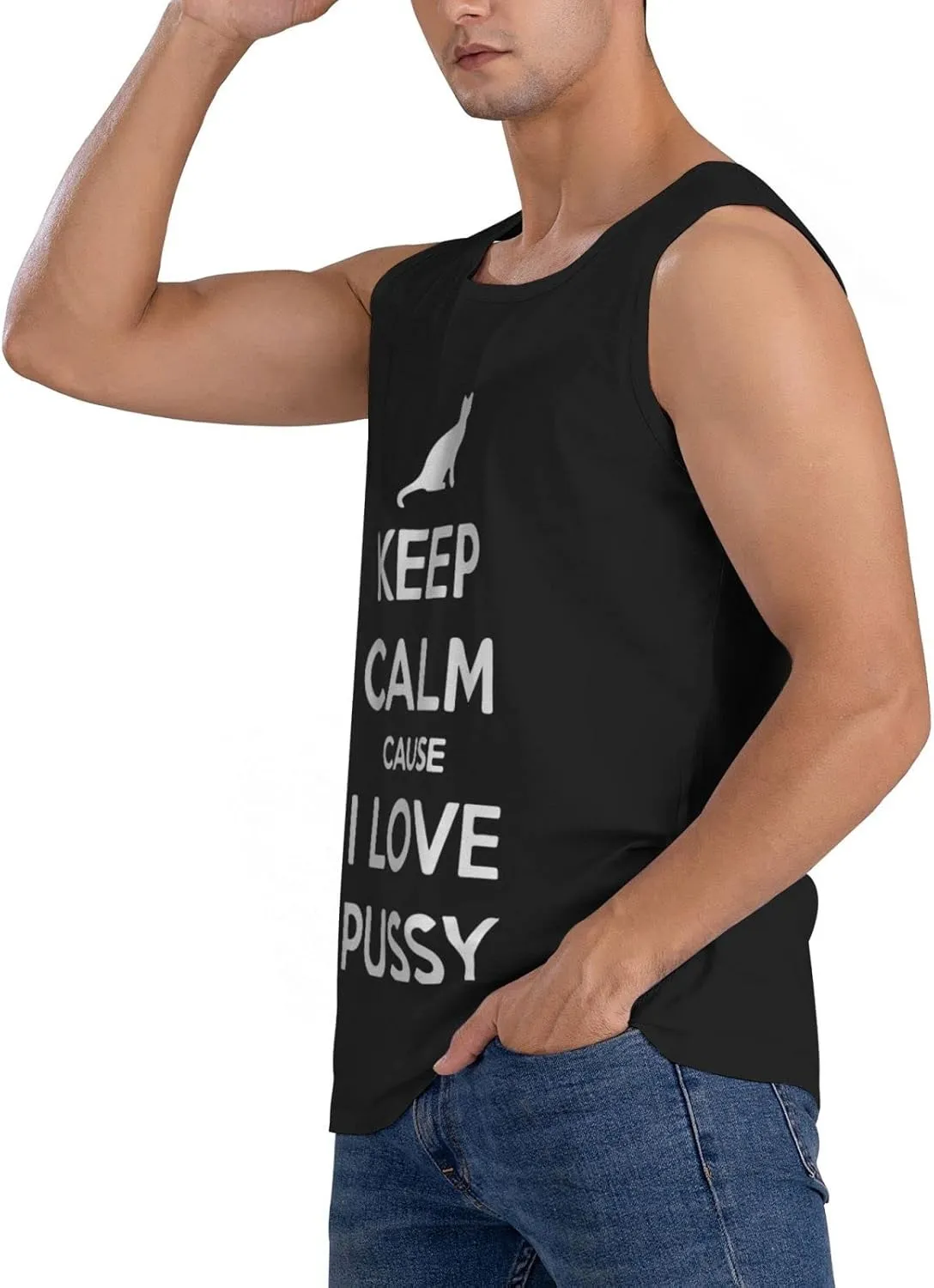 Men's Tank Top Sleeveless Tees Keep Calm Cause I Love Pussy Quick Dry Sport Shirts Muscle Workout Gym Beach T-Shirts