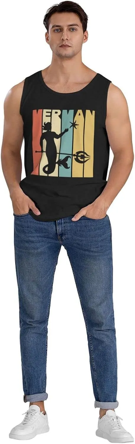 Men's Tank Top Sleeveless Tees Vintage Style Merman Silhouetted Quick Dry Sport Shirts Muscle Workout Gym Beach T-Shirts