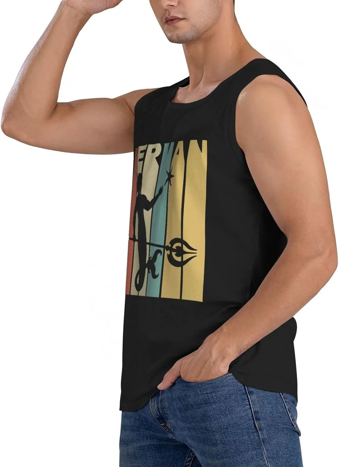 Men's Tank Top Sleeveless Tees Vintage Style Merman Silhouetted Quick Dry Sport Shirts Muscle Workout Gym Beach T-Shirts