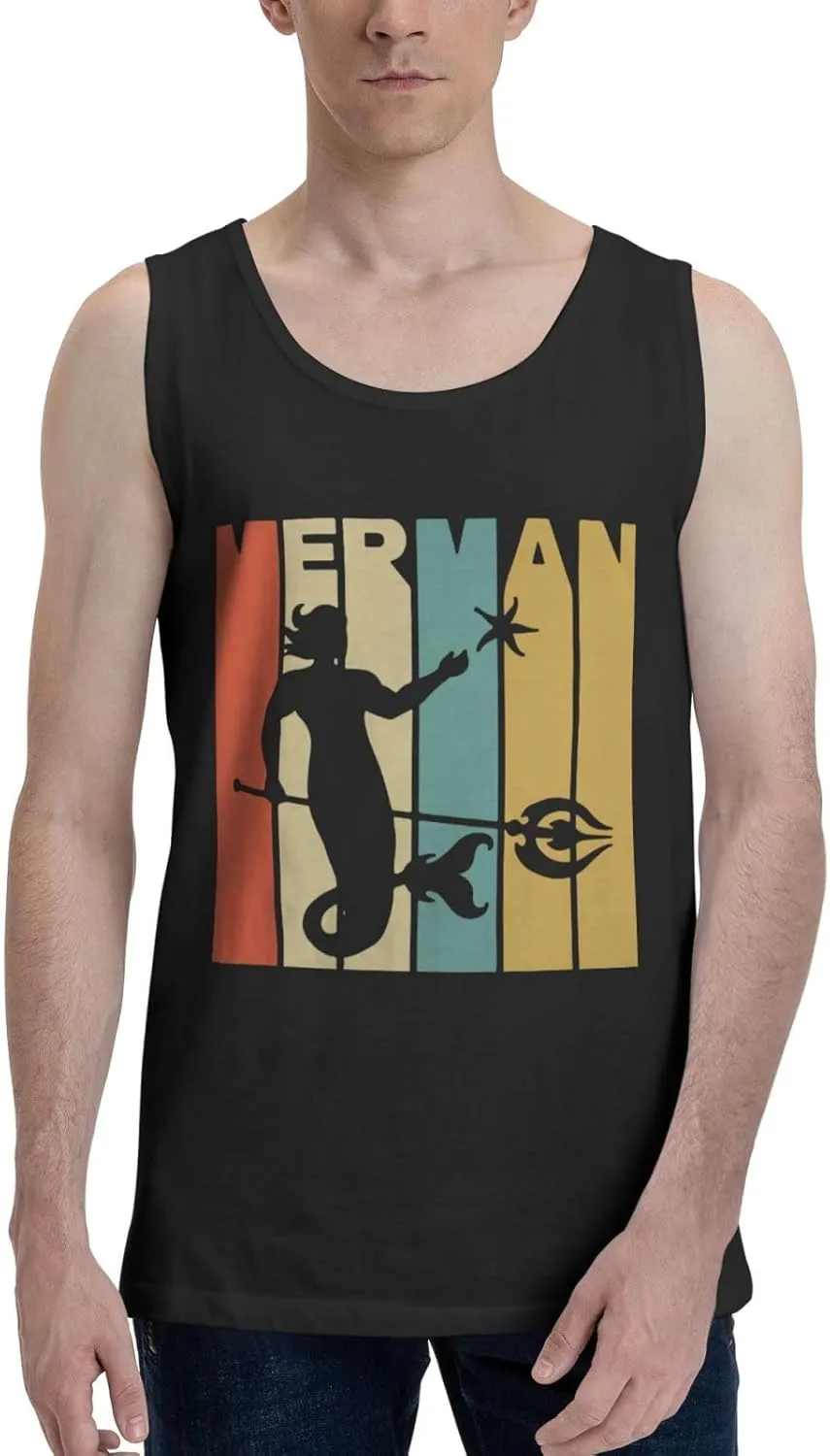 Men's Tank Top Sleeveless Tees Vintage Style Merman Silhouetted Quick Dry Sport Shirts Muscle Workout Gym Beach T-Shirts