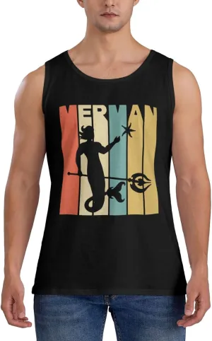 Men's Tank Top Sleeveless Tees Vintage Style Merman Silhouetted Quick Dry Sport Shirts Muscle Workout Gym Beach T-Shirts