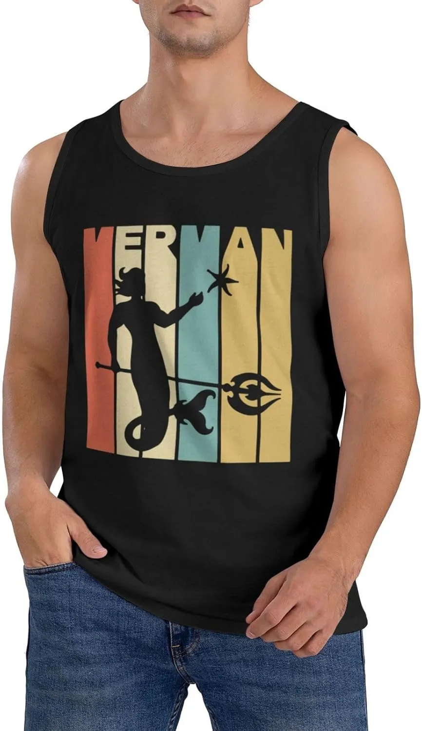 Men's Tank Top Sleeveless Tees Vintage Style Merman Silhouetted Quick Dry Sport Shirts Muscle Workout Gym Beach T-Shirts