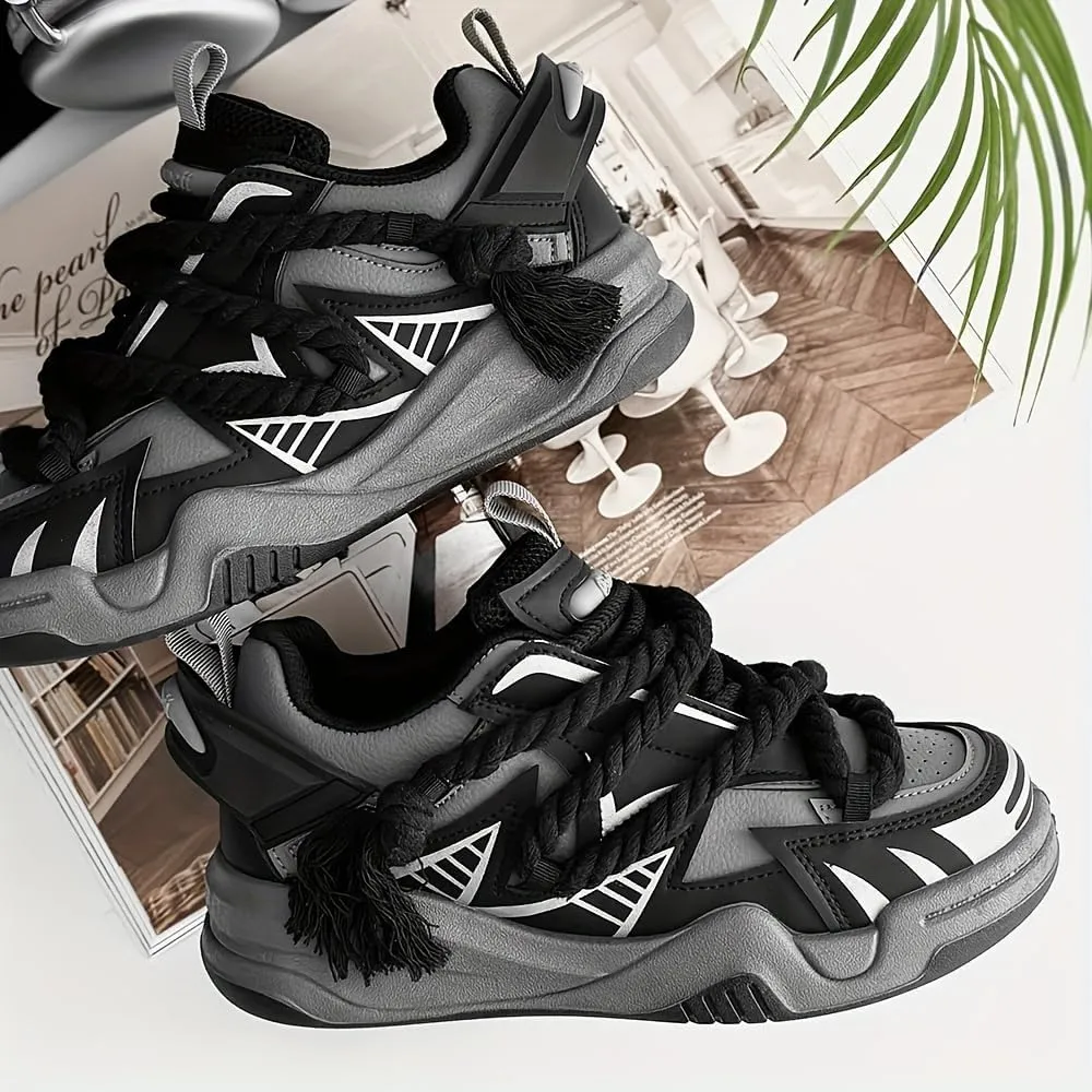 Men's Trendy Stylish Sneakers, Comfortable Wear-Resistant Skateboard Shoes for All Seasons, Street Style Footwear