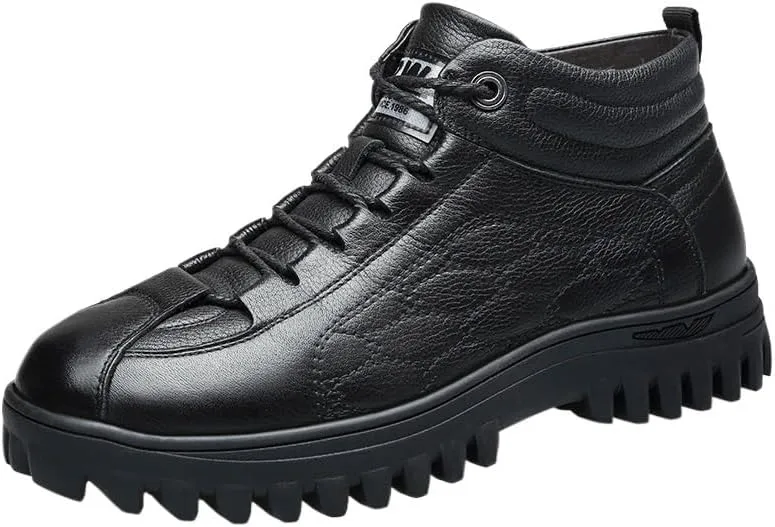 Men's Warm Cotton-Leather Lace Up Oxford Shoes Casual High-top Thick Lightweight Non-Slip Trekking Walking Shoes Mens Winter Boots Snow Booties