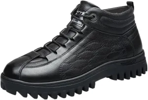 Men's Warm Cotton-Leather Lace Up Oxford Shoes Casual High-top Thick Lightweight Non-Slip Trekking Walking Shoes Mens Winter Boots Snow Booties