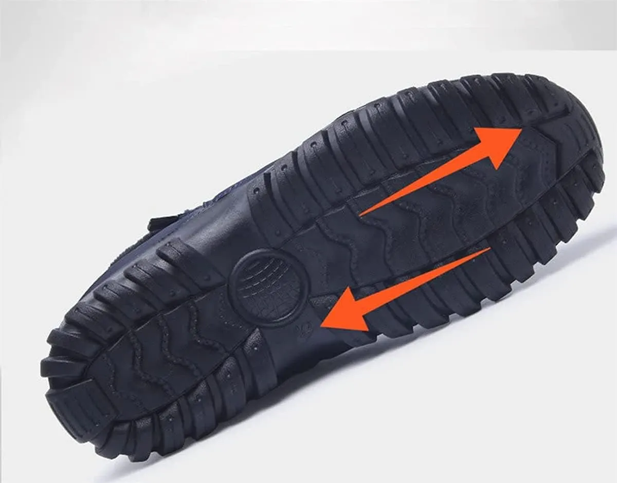 Men's Waterproof Warm Cotton Zipper Snow Ankle Boots, Winter Warm Slip on Thick Plush Booties Waterproof Snow Boots