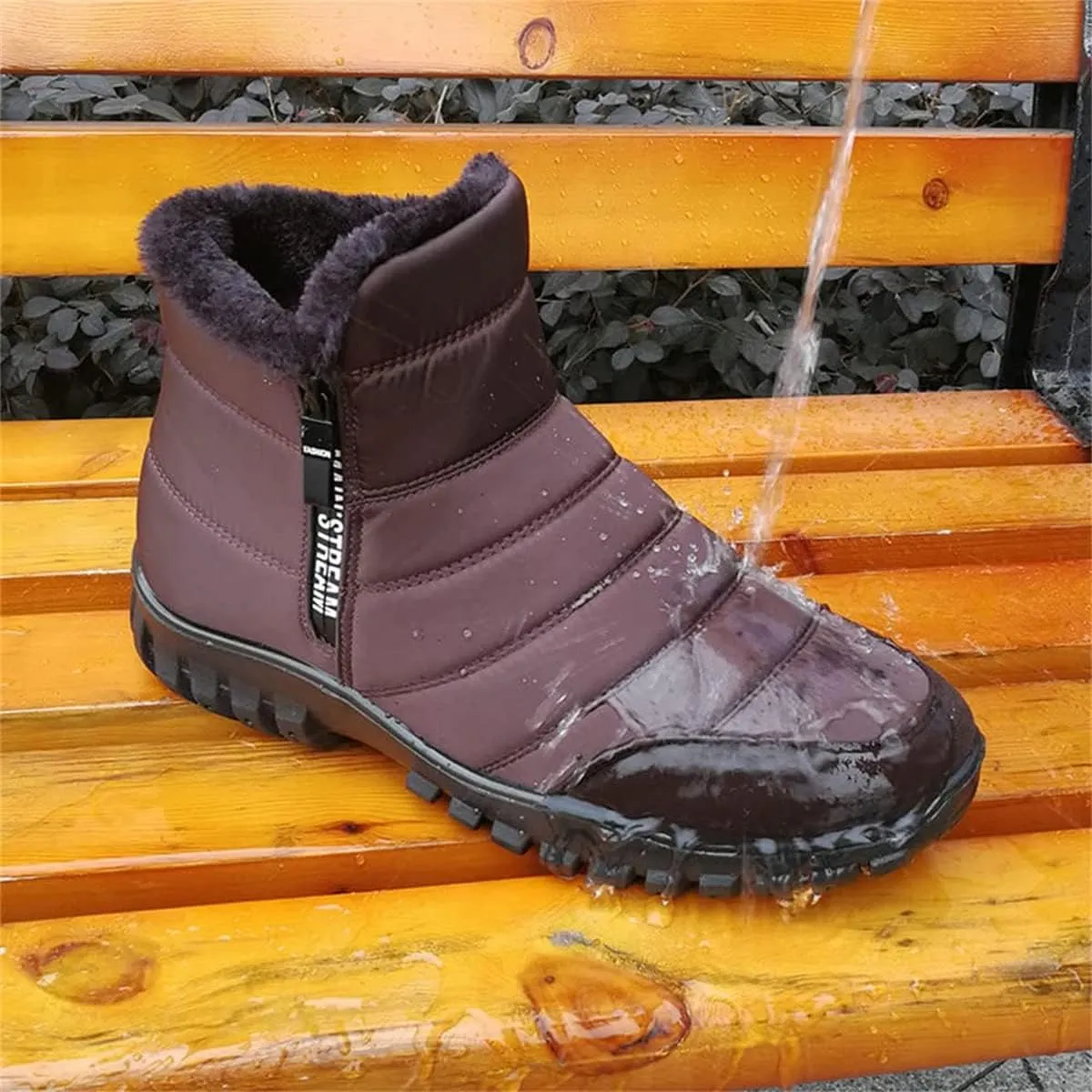 Men's Waterproof Warm Cotton Zipper Snow Ankle Boots, Winter Warm Slip on Thick Plush Booties Waterproof Snow Boots