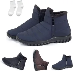 Men's Waterproof Warm Cotton Zipper Snow Ankle Boots, Winter Warm Slip on Thick Plush Booties Waterproof Snow Boots