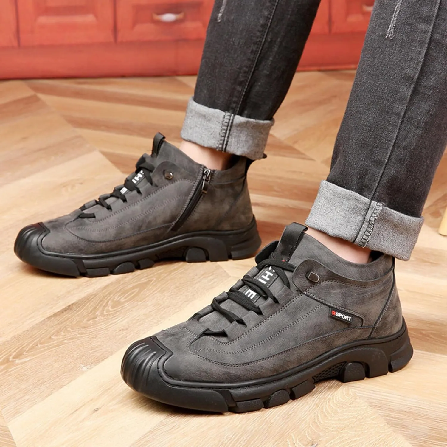 Men's Winter Waterproof Hiking Snow Boots,Comfort Thick Warm Wool Lined Non-Slip Outdoor Travel Ankle Booties Sneakers