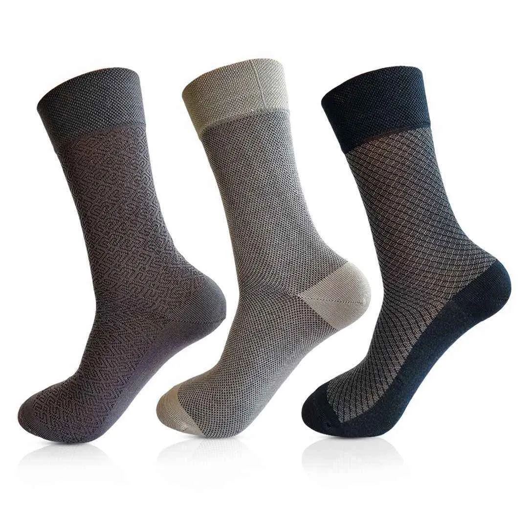 Mercerised Socks for Men - Premium 3 Pair Set (Black, Dark Grey, Light Grey)