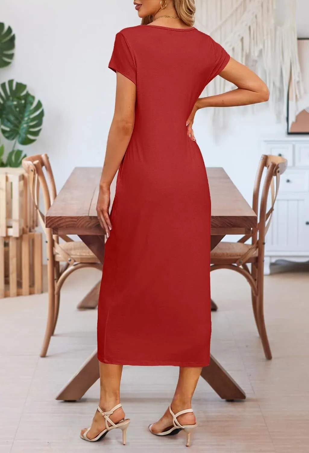 MEROKEETY Women's 2025 Summer Short Sleeve Tshirt Dress Casual Crew Neck Beach Long Maxi Dresses