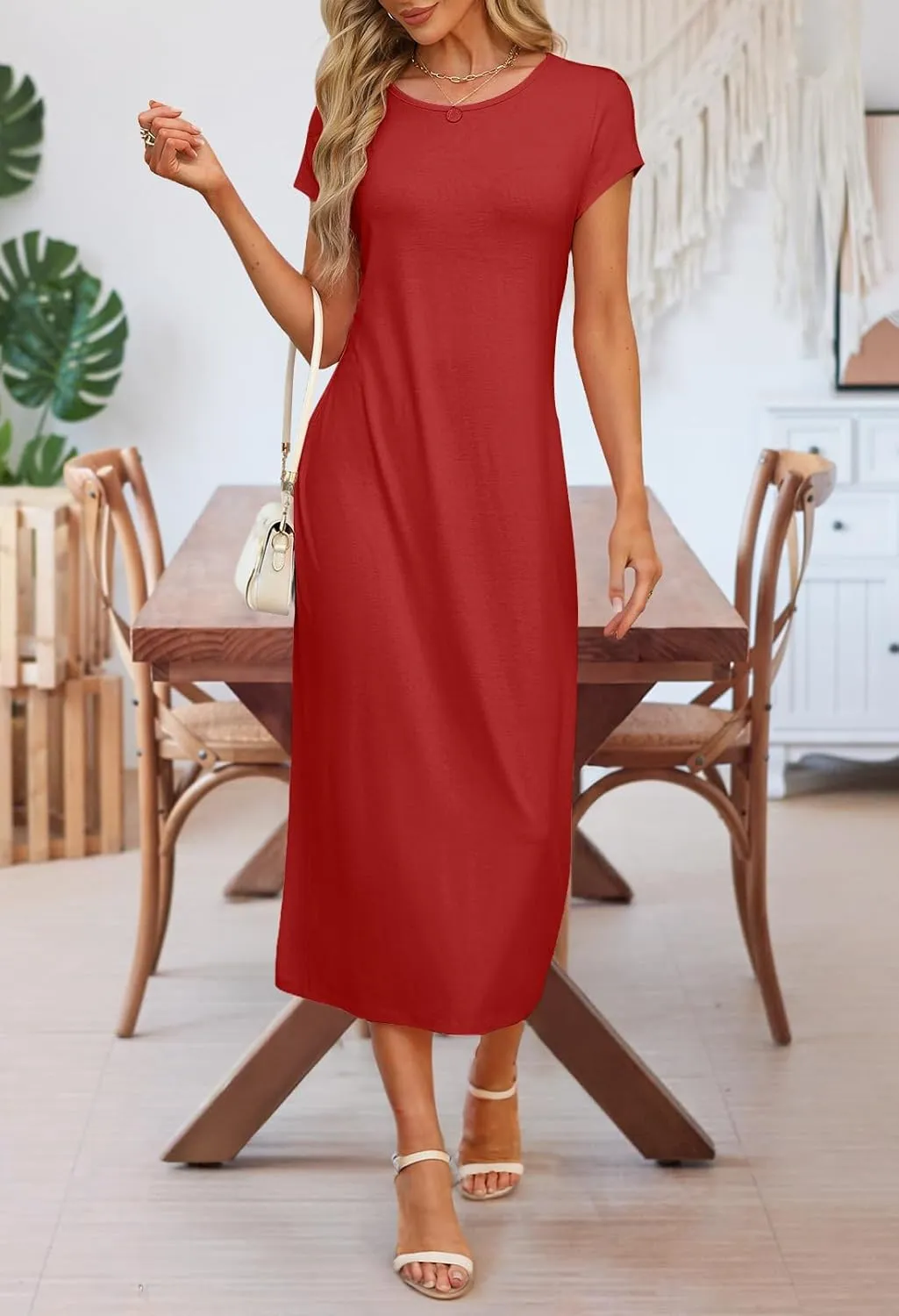 MEROKEETY Women's 2025 Summer Short Sleeve Tshirt Dress Casual Crew Neck Beach Long Maxi Dresses