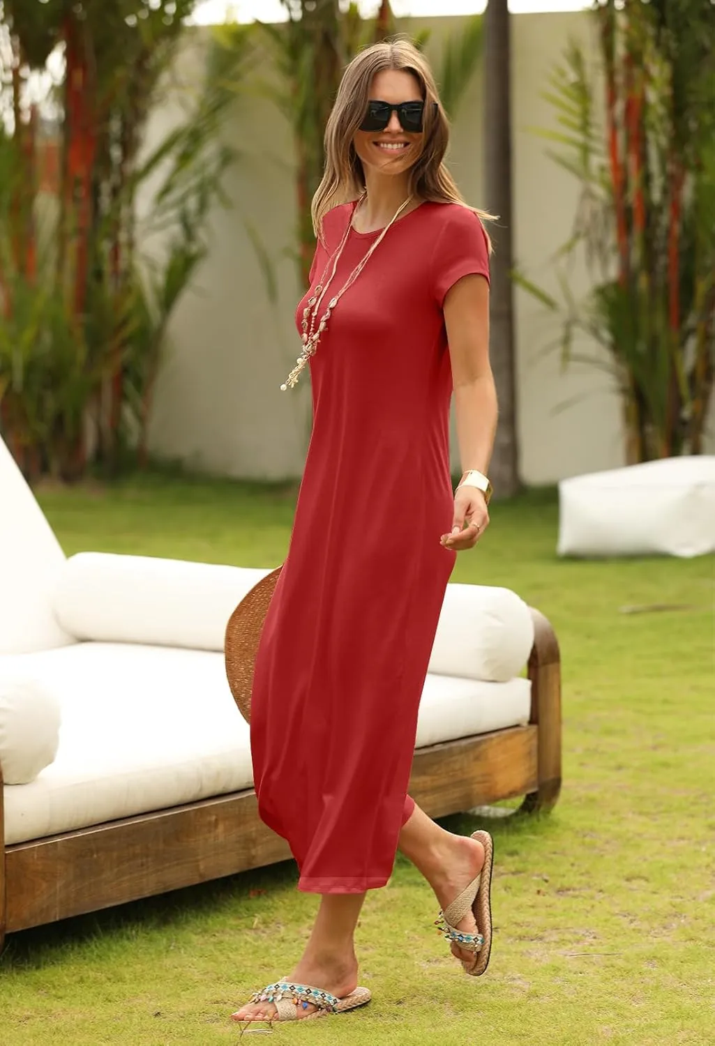 MEROKEETY Women's 2025 Summer Short Sleeve Tshirt Dress Casual Crew Neck Beach Long Maxi Dresses