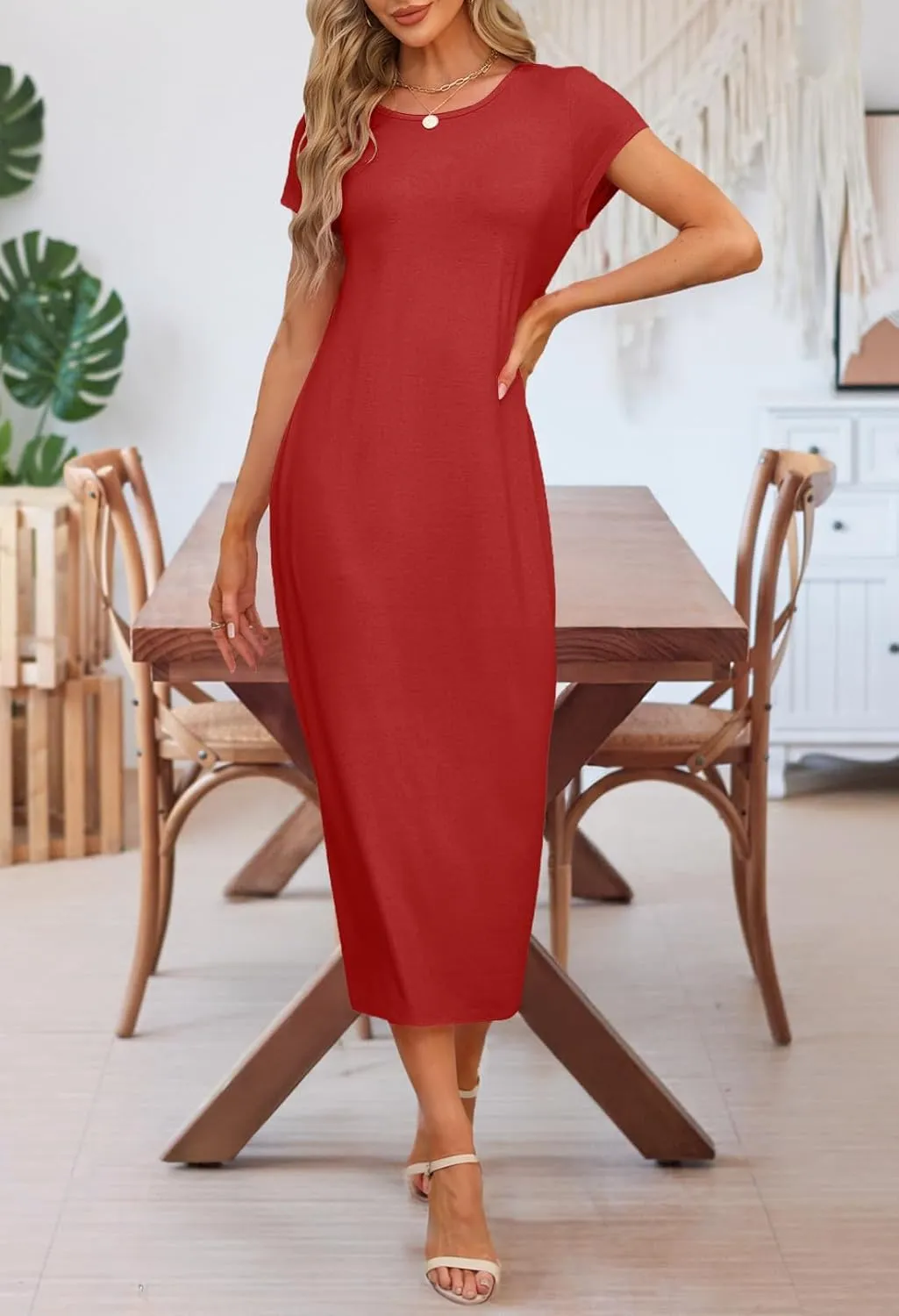MEROKEETY Women's 2025 Summer Short Sleeve Tshirt Dress Casual Crew Neck Beach Long Maxi Dresses