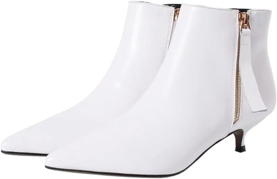 MERUMOTE Women's Leather Ankle Boots Low Heels Shoes Zipper Winter Booties