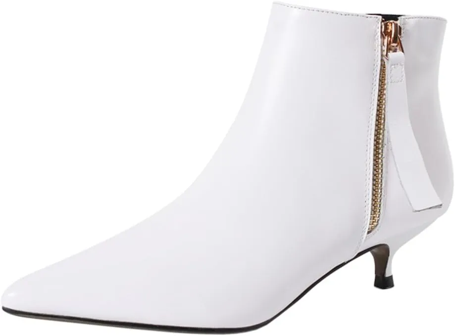 MERUMOTE Women's Leather Ankle Boots Low Heels Shoes Zipper Winter Booties